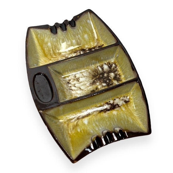 Vintage MCM Cal Style Brown Drip Glaze Pottery Ashtray Rectangle Retro - Picture 3 of 10